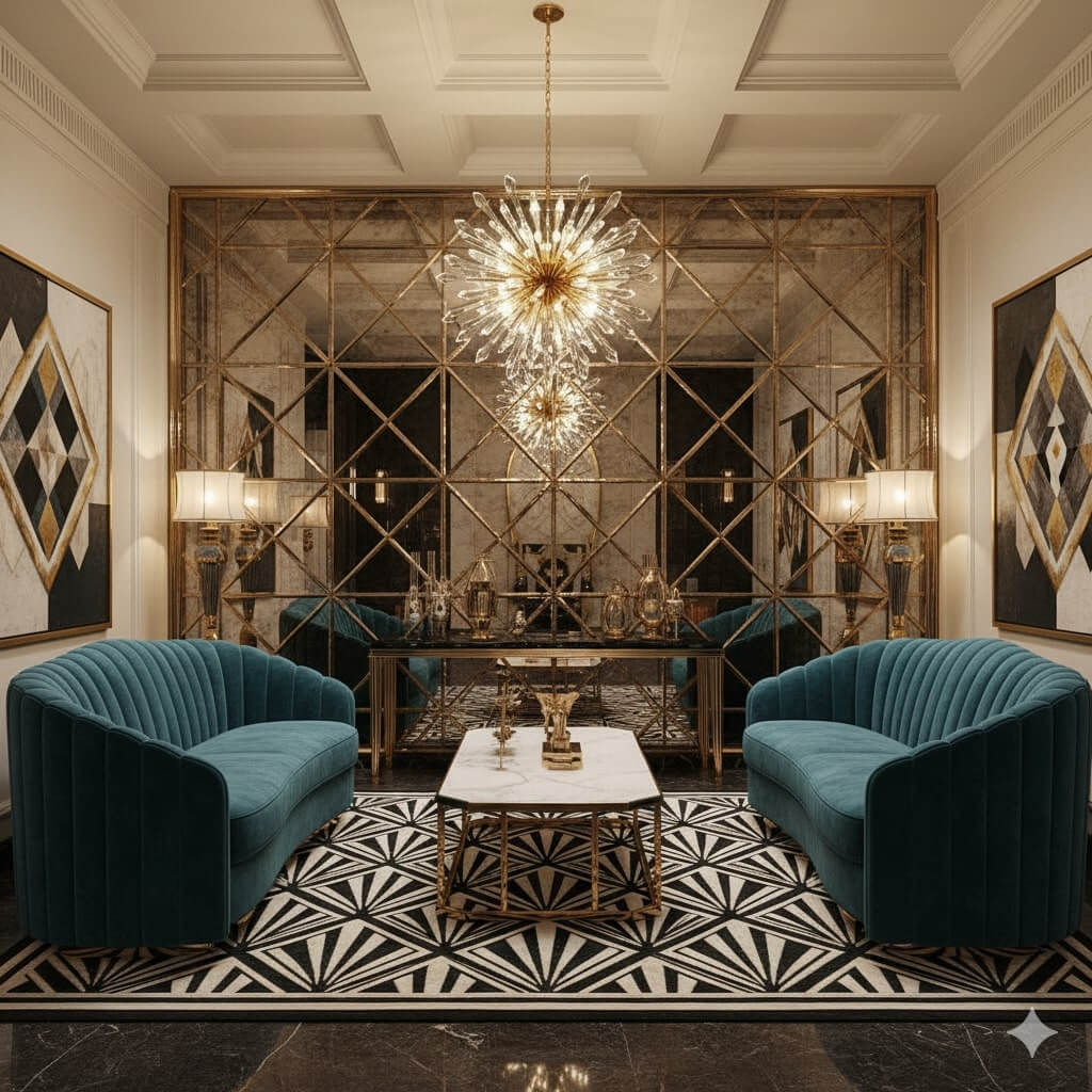 Nội thất phòng khách hiện đại đẹp phong cách Art Deco