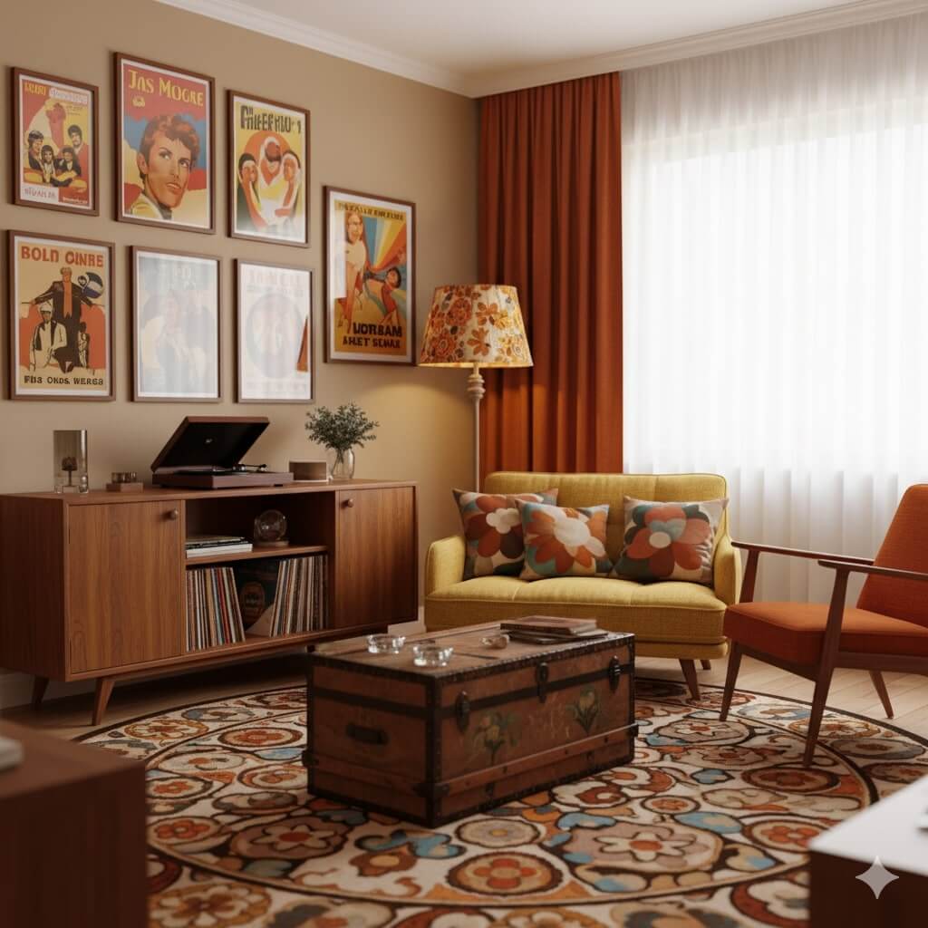 Nội thất phòng khách đẹp hiện đại phong cách Retro / Vintage