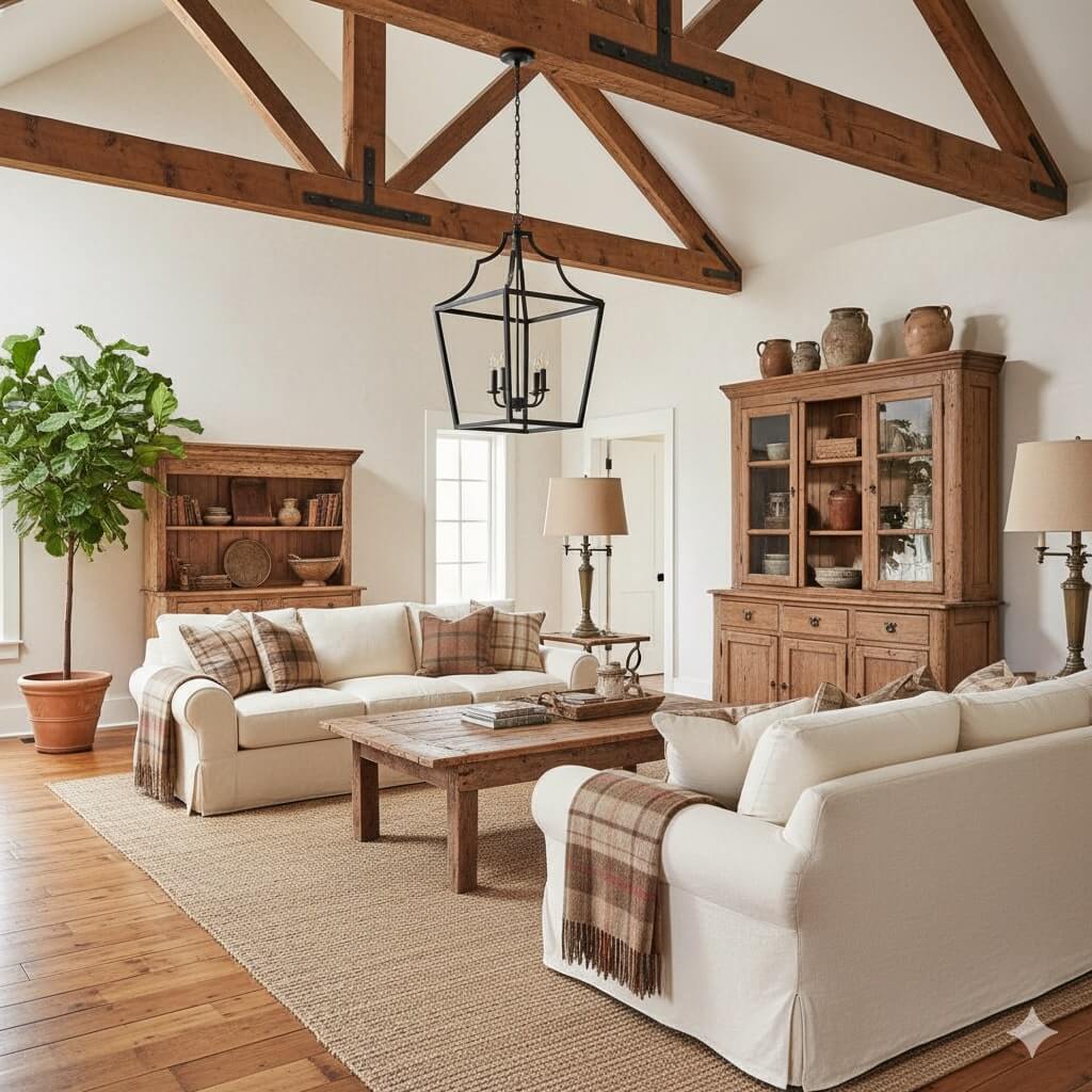 Mẫu trang trí nội thất phòng khách phong cách Rustic / Farmhouse