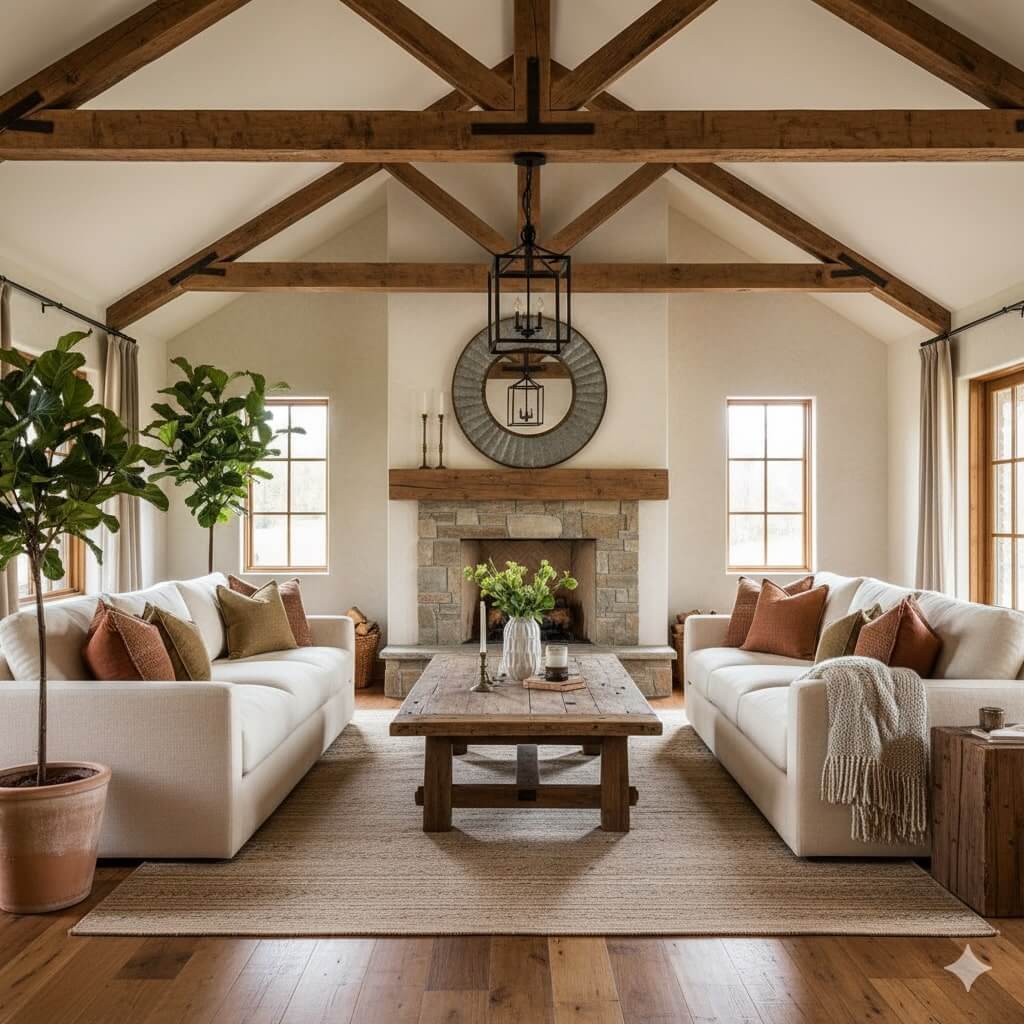 hong cách phòng khách Rustic / Farmhouse (Mộc mạc)