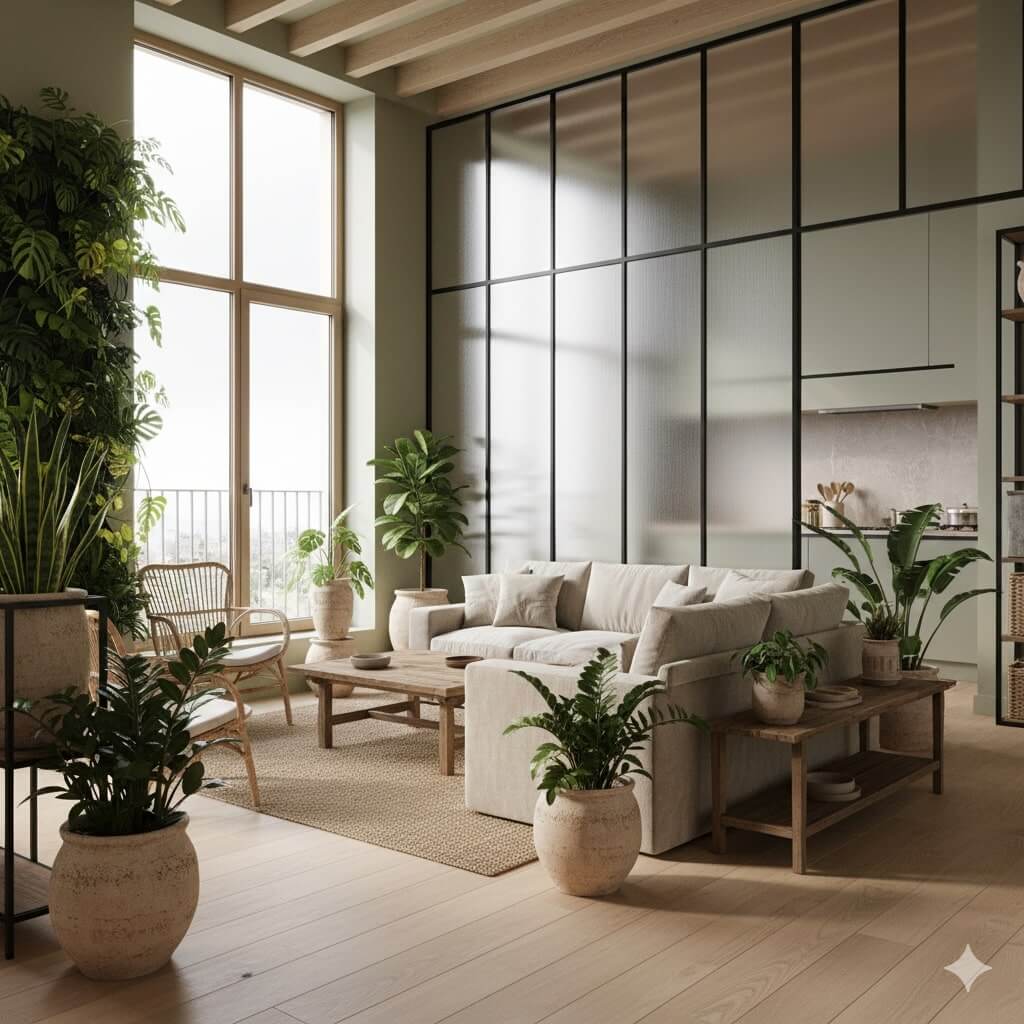 Thiết kế nội thất phòng khách phong cách Biophilic design - đưa thiên nhiên vào trong nhà