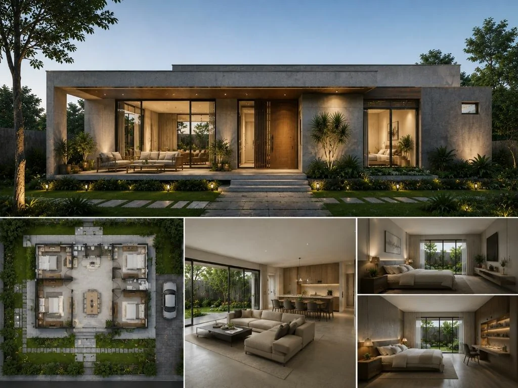 Mẫu biệt thự 1 tầng hiện đại tối giản 160m2 sàn