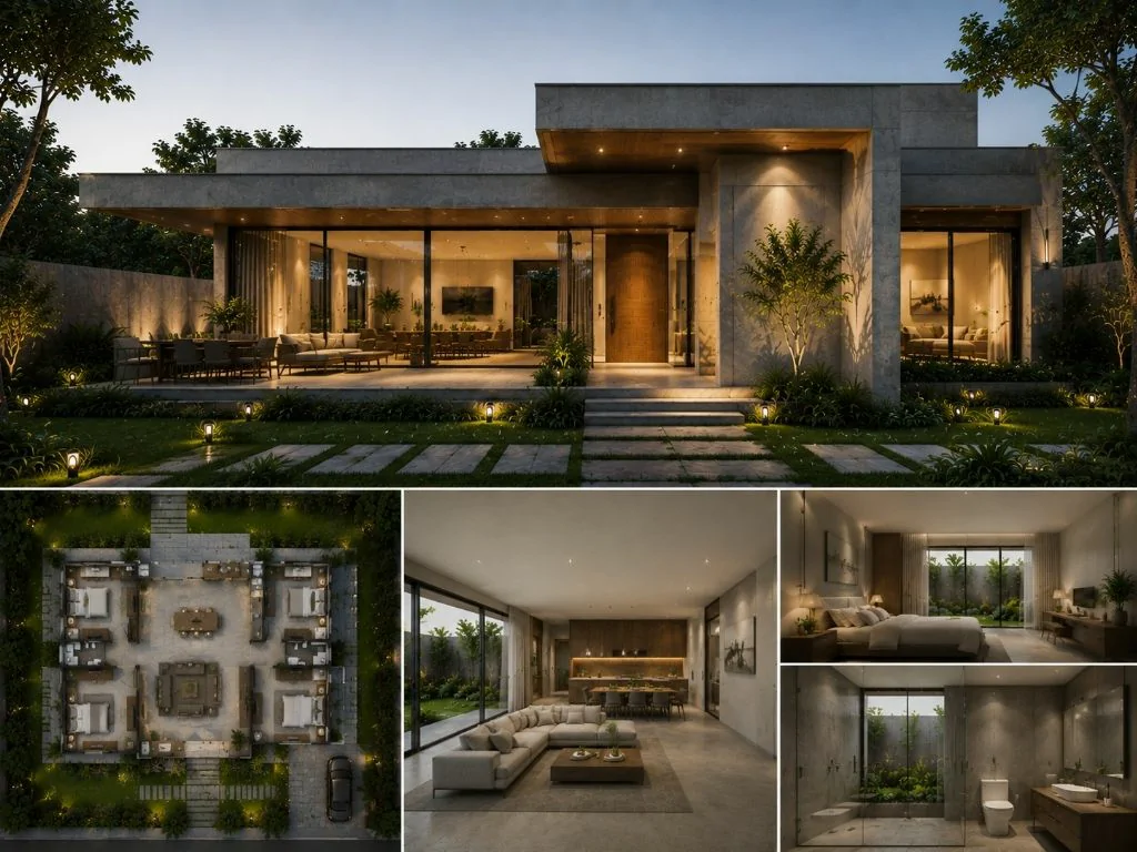 Mẫu biệt thự hiện đại 1 tầng tối giản 160m2 sàn
