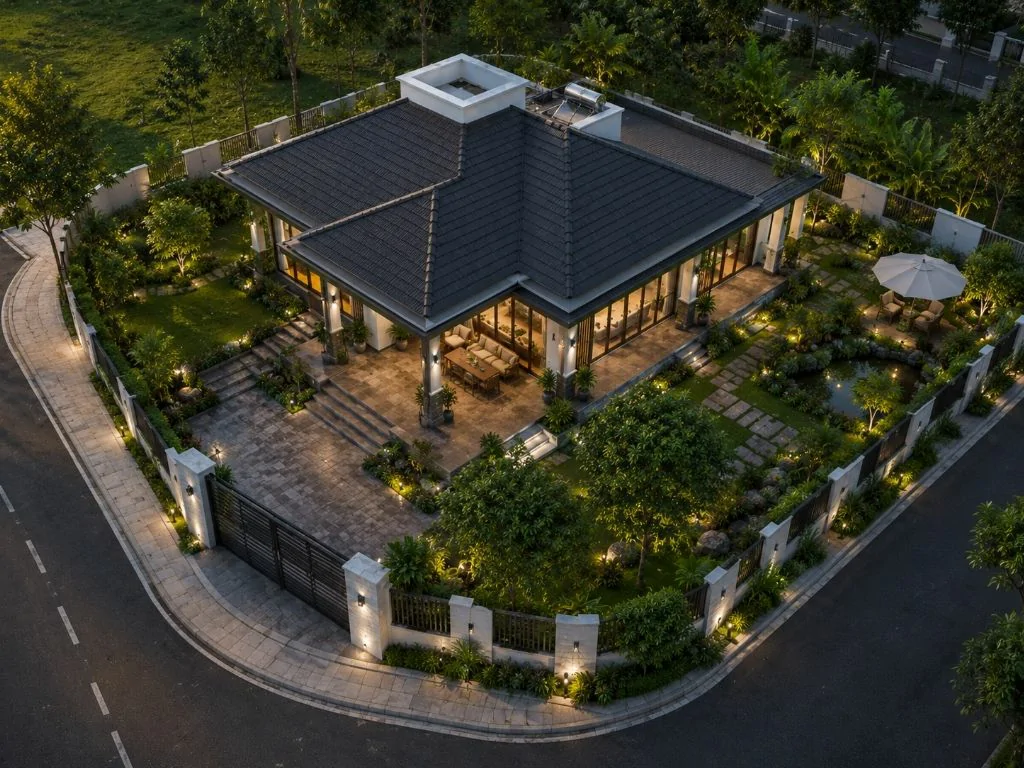 Mẫu nhà biệt thự 1 tầng 2 mặt tiền