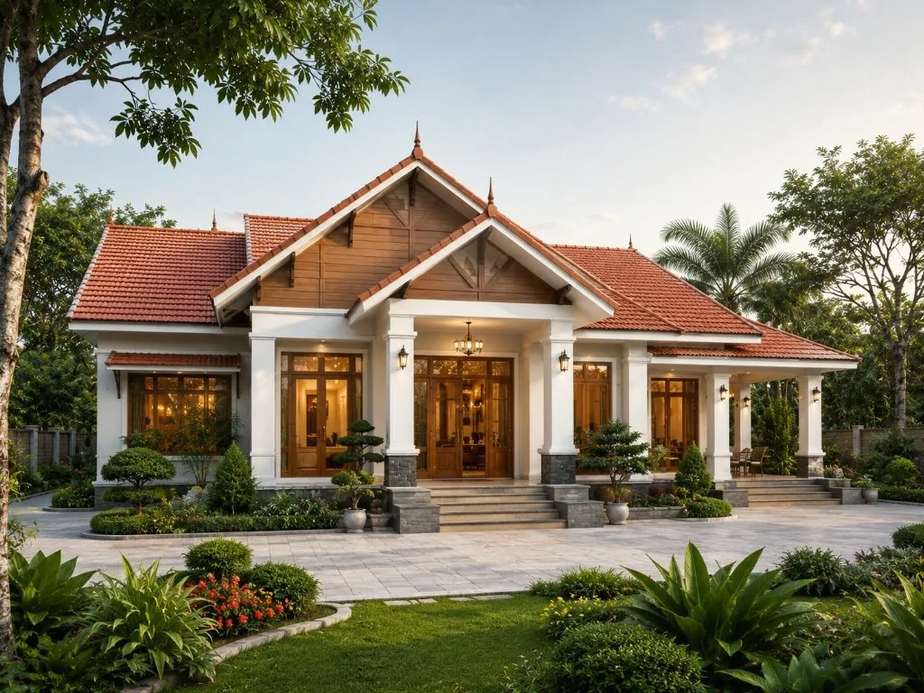 Mẫu nhà biệt thự 1 tầng mái Thái đẹp