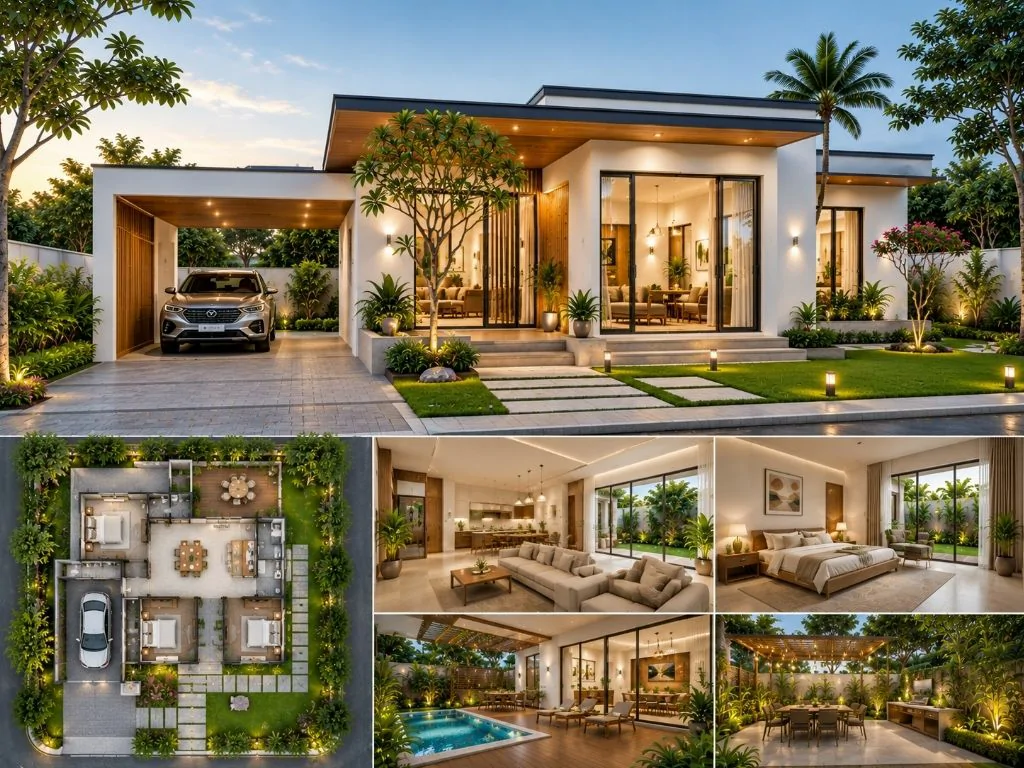 Mẫu nhà villa 1 tầng hiện đại đơn giản 130 m2