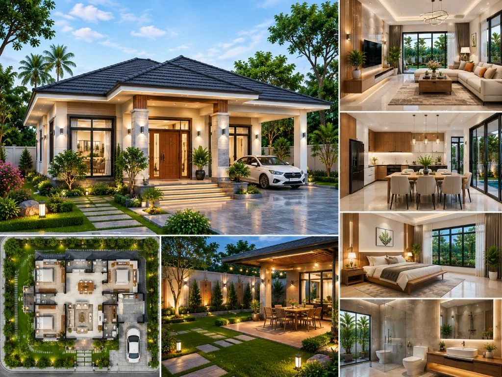 Mẫu villa 1 tầng hiện đại đơn giản 130m2 sàn