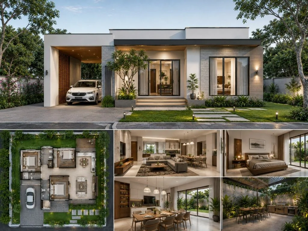 Mẫu villa 1 tầng hiện đại đơn giản dt sàn 130 m2