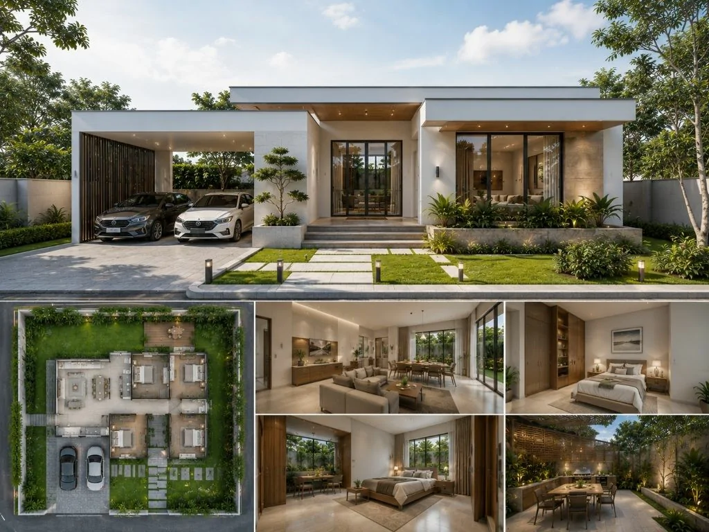 Mẫu villa 1 tầng hiện đại đơn giản dtxd 130 m2