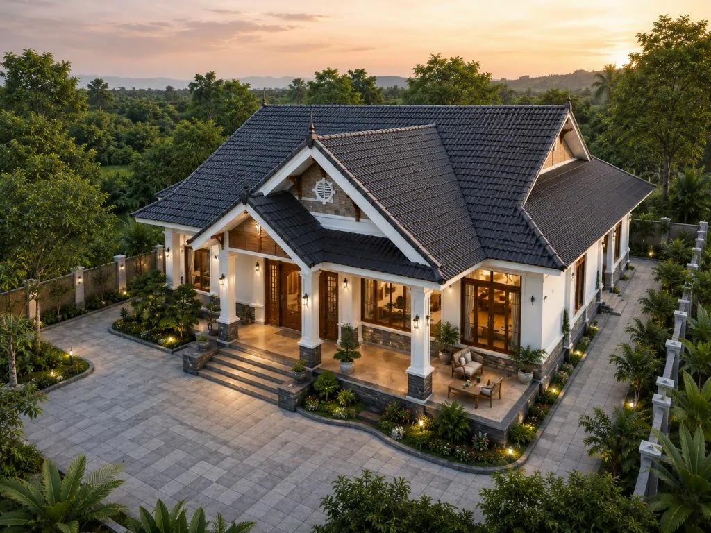 Thiết kế biệt thự 1 tầng mái Thái