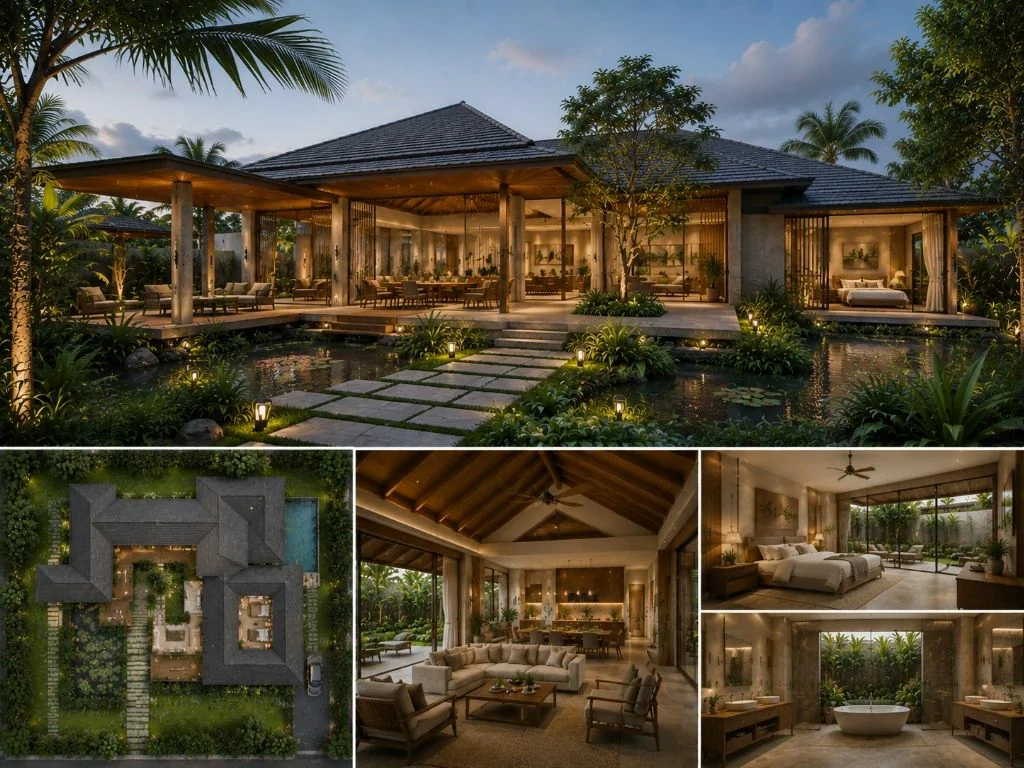 Thiết kế biệt thự nhà vườn 1 tầng nhiệt đới 220 m2 sàn