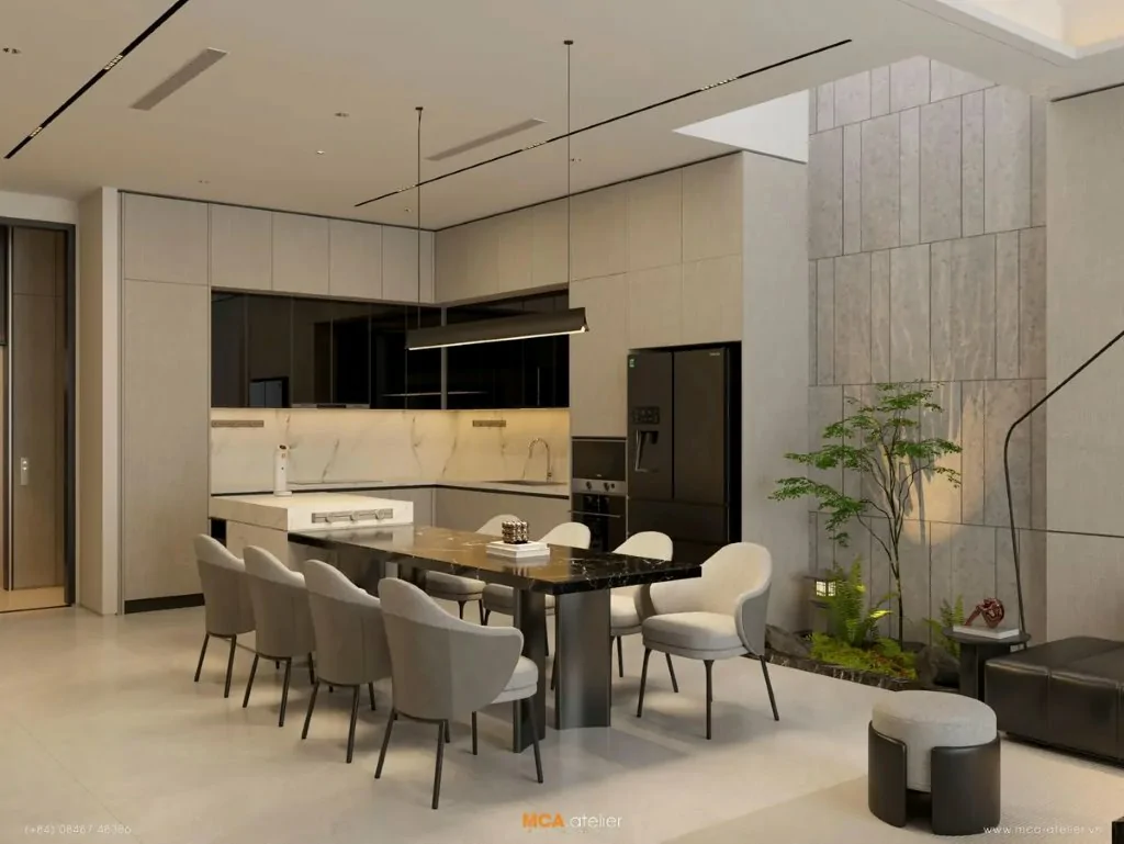 Bếp ăn tầng 1 nhà phố 3 thế hệ