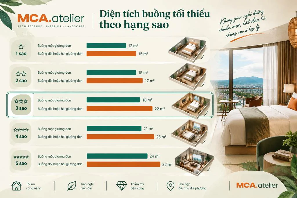 Diện tích buồng tối thiểu theo hạng sao