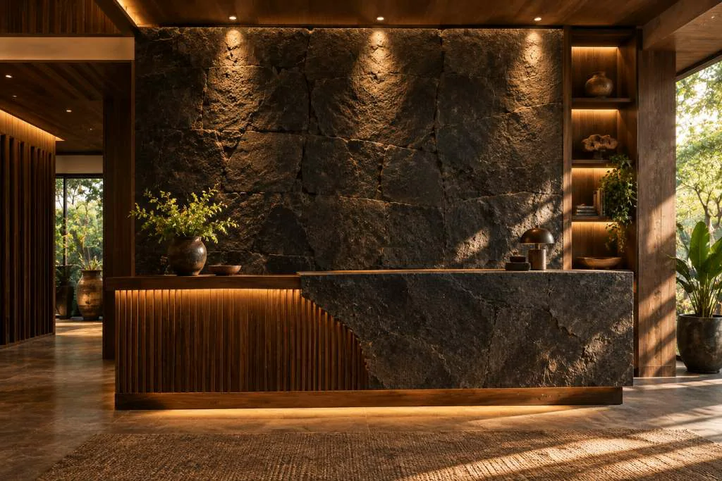 Tường đá bazan quầy bar